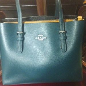 Leather hunter green coach purse